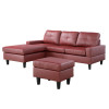 Red Semi-PU Synthetic Leather 3-Piece Living Room Set with Sofa Loveseat