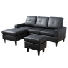 Black Semi-PU Synthetic Leather 3-Piece Living Room Set with Sofa Loveseat