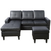 Black Semi-PU Synthetic Leather 3-Piece Living Room Set with Sofa Loveseat