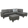 Dark Gray Semi-PU Synthetic Leather 3-Piece Sectional with Right-Facing Chaise