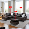 Brown 3-Piece Faux Leather Sectional Sofa with Left-Facing Chaise Storage