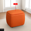 Orange Cat-Scratch Leather Square Low Ottoman with Diamond Quilting and Supports