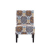 Blue Brown and Gold Medallion Print Armless Accent Chair with Wood Legs
