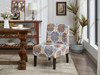 Blue Brown and Gold Medallion Print Armless Accent Chair with Wood Legs