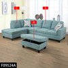 Water Green 3-Piece Flannel Sectional Sofa with Left-Facing Chaise and Lift-Top