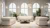 White Sofa Leather Sofa with Accent Chairs Ottomans and Supportive Cushioning
