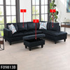Midnight Blue 3-Piece Microfiber Sectional Sofa with Right-Facing Chaise