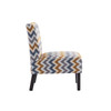 Gray Gold and White Chevron Print Armless Accent Chair with Wood Legs and Design