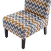 Gray Gold and White Chevron Print Armless Accent Chair with Wood Legs and Design