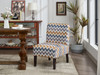 Gray Gold and White Chevron Print Armless Accent Chair with Wood Legs and Design