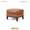Camel Brown Top-Grain Leather Square Ottoman with Padded Cushion and Tapered