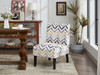 Blue Gray and Gold Chevron Print Armless Accent Chair with Wood Legs and Design