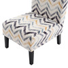 Blue Gray and Gold Chevron Print Armless Accent Chair with Wood Legs and Design