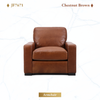 Chestnut Brown Top-Grain Leather Armchair with Track Arms and Block Feet