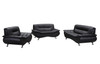Black 3-Piece Recycled Leather Living Room Set with Sofa Loveseat and Armchair