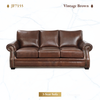 Vintage Brown Top-Grain Leather 3-Seat Sofa with Rolled Arms and Nailhead Trim