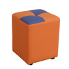 Orange and Blue Cat-Scratch Leather Square High Stool with Tufted Cushion