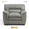 Gray Top-Grain Leather Armchair with Pillow-Top Arms Contrast Stitching