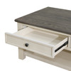 Dark Gray MDF and White Oak Storage Table with Drawers and Contrasting Wood