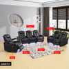 Dark Blue 6-Piece Top-Grain Leather Power Reclining Theater Seating Set with LED