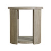 Walnut MDF and Oak Round Side Table with Lower Shelf and Integrated Drawer Shelf