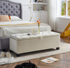 48-Inch Beige Linen Button-Tufted Storage Bench with Safety-Close Hinges