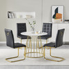 White Gold Glass Top Round Dining Table with Metal Base