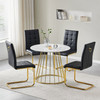 White Gold Glass Top Round Dining Table with Metal Base