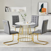 White Gold Glass Top Round Dining Table with Metal Base
