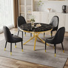 Black Gold Stone-Look MDF Round Dining Table with Metal Base