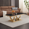 Black Gold Stone-Look MDF Coffee Table with Metal Base