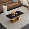 Black Gold Stone-Look MDF Coffee Table with Metal Base