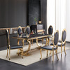 Black Gold Stone-Look MDF Rectangular Dining Table