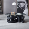Black Tempered Glass Coffee Table Set with Metal Base