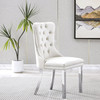 White Silver Velvet Upholstered Dining Chair Set of 2