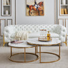 White Silver Genuine Marble Coffee Table Set