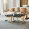 White Silver Genuine Marble Coffee Table Set