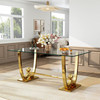 Clear Gold Glass Top Rectangular Dining Table with Metal Base