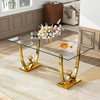 Clear Gold Glass Top Rectangular Dining Table with Metal Base