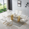 White Gold Modern Tempered Glass Rectangular Dining Table