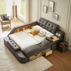 Grey Leather Upholstered Queen Storage Bed