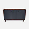 Frederick 3-Door Buffet - Dark Navy Faux Belgian Linen and Burnt Umber Mappa Burl
