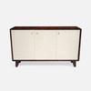 Frederick 3-Door Buffet - White Faux Belgian Linen and Burnt Umber Mappa Burl