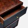 Frederick 48-Inch Dresser - Dark Navy Faux Belgian Linen and Burnt Umber Mappa Burl