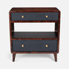Frederick 30-Inch Nightstand - Dark Navy Faux Belgian Linen and Burnt Umber Mappa Burl