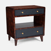Frederick 30-Inch Nightstand - Dark Navy Faux Belgian Linen and Burnt Umber Mappa Burl