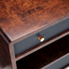 Frederick 30-Inch Nightstand - Dark Navy Faux Belgian Linen and Burnt Umber Mappa Burl