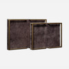 Benedict 216-Piece Tray Set - Charcoal Gloss Vellum Leather and Antiqued Brass Metal - Set Of