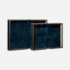 Benedict 216-Piece Tray Set - Navy Gloss Vellum Leather and Antiqued Brass Metal - Set Of