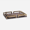 Benedict 216-Piece Tray Set - Navy Gloss Vellum Leather and Antiqued Brass Metal - Set Of